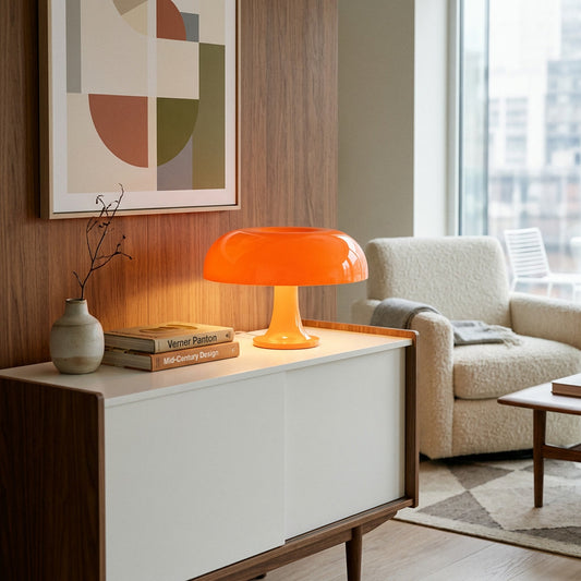Mushroom Table Lamp, Mid-Century Glass