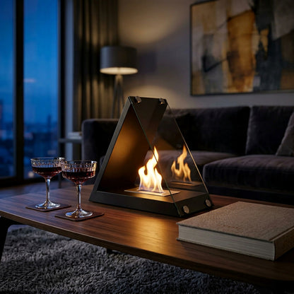Triangle Tabletop Fireplace, Bioethanol Concrete