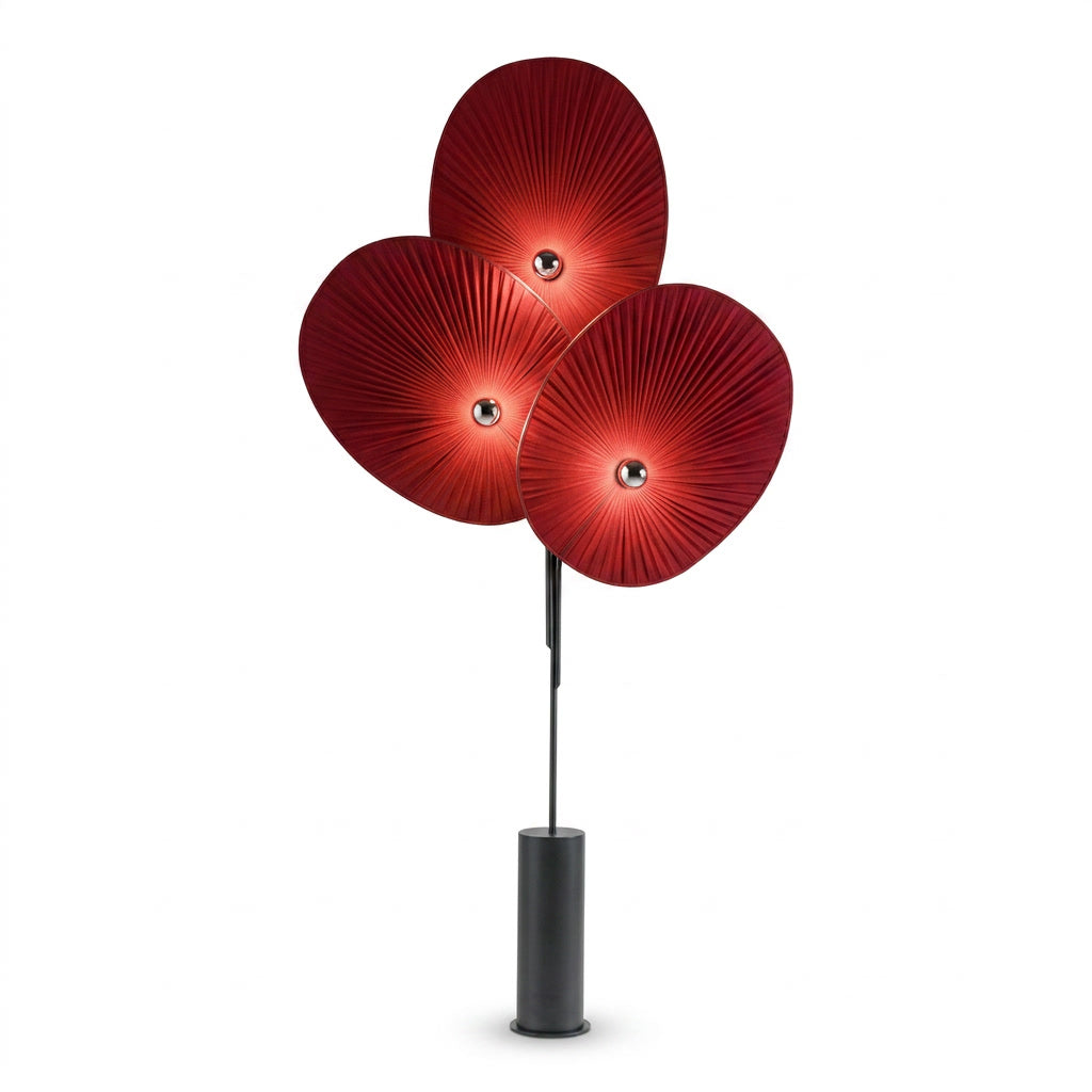 Red Fan Floor Lamp, Pleated Acrylic