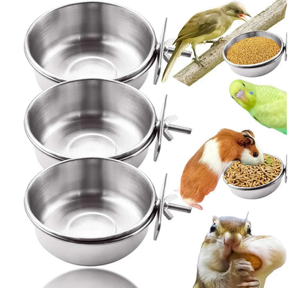 Anti-Tip Stainless Steel Coop Cup — Clamp-On Cage Feeder