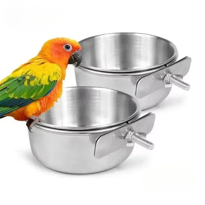 Anti-Tip Stainless Steel Coop Cup — Clamp-On Cage Feeder