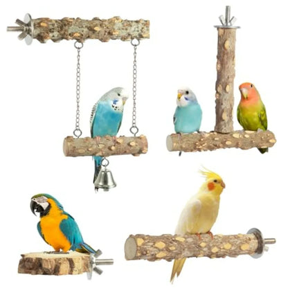 Natural Wood Branch Perch Set for Bird Cage, Multi-Pack