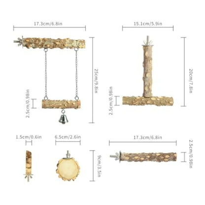 Natural Wood Branch Perch Set for Bird Cage, Multi-Pack