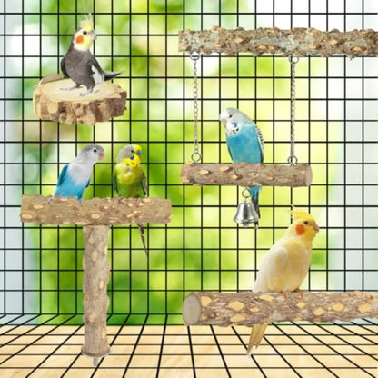 Natural Wood Branch Perch Set for Bird Cage, Multi-Pack