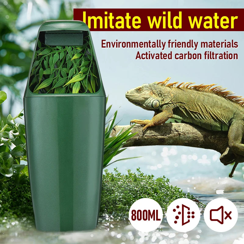 Circulating fountain imitates the moving water arboreal reptiles drink, with activated-carbon filtration
