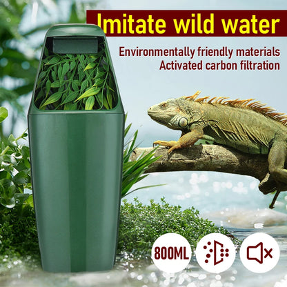 Circulating fountain imitates the moving water arboreal reptiles drink, with activated-carbon filtration