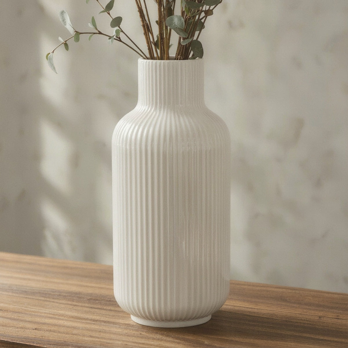 Ribbed Porcelain Bud Vase, 8" Minimalist