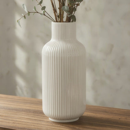 Ribbed Porcelain Bud Vase, 8" Minimalist