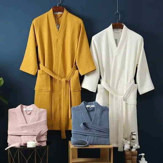 Cotton Waffle Terry Robe Unisex Spa Hotel Long Bathrobe for Men Women