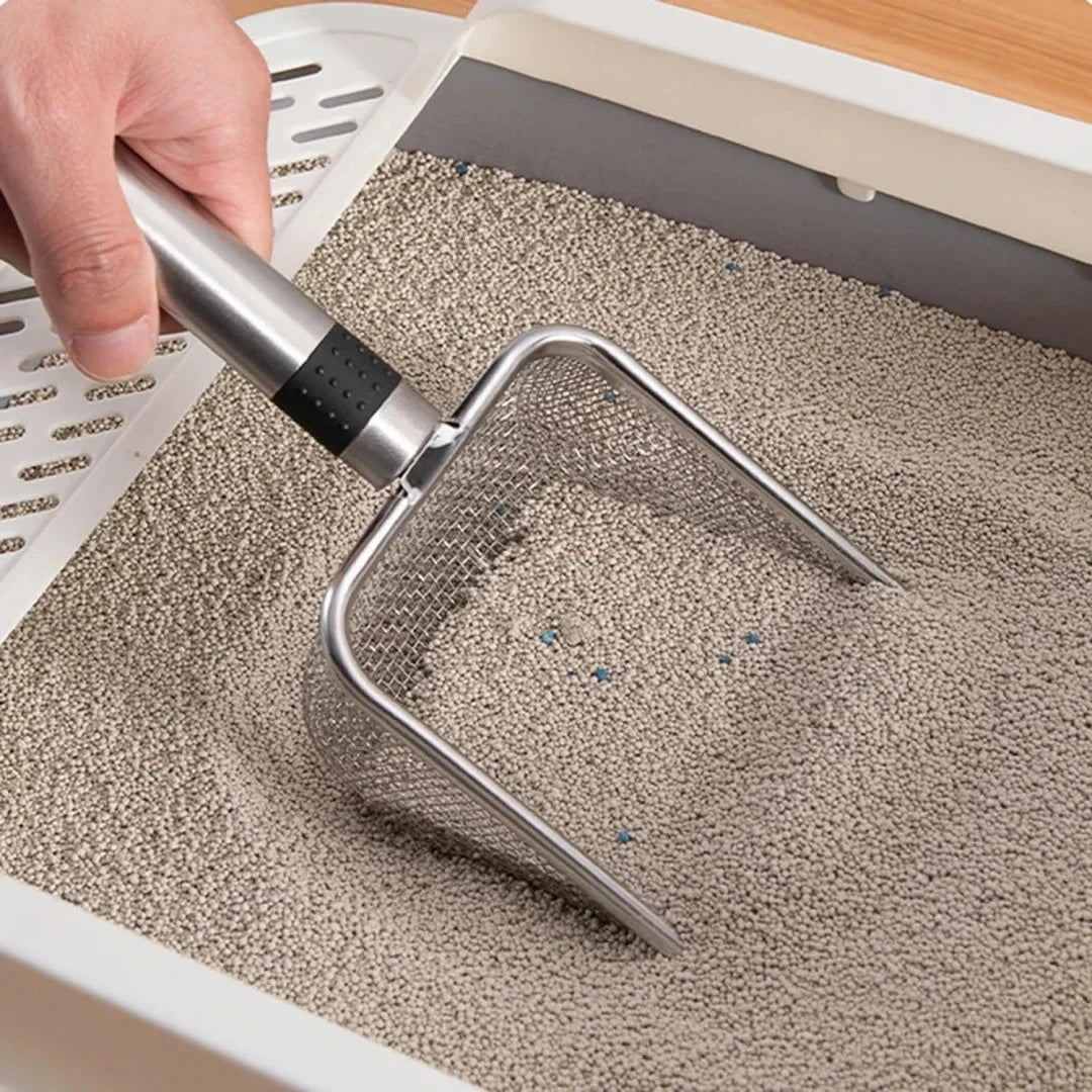 Stainless Steel Cat Litter Scoop — Deep Mesh Sifter with Hang Ring