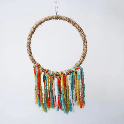 Natural Rope Ring Bird Swing with Cotton Tassels