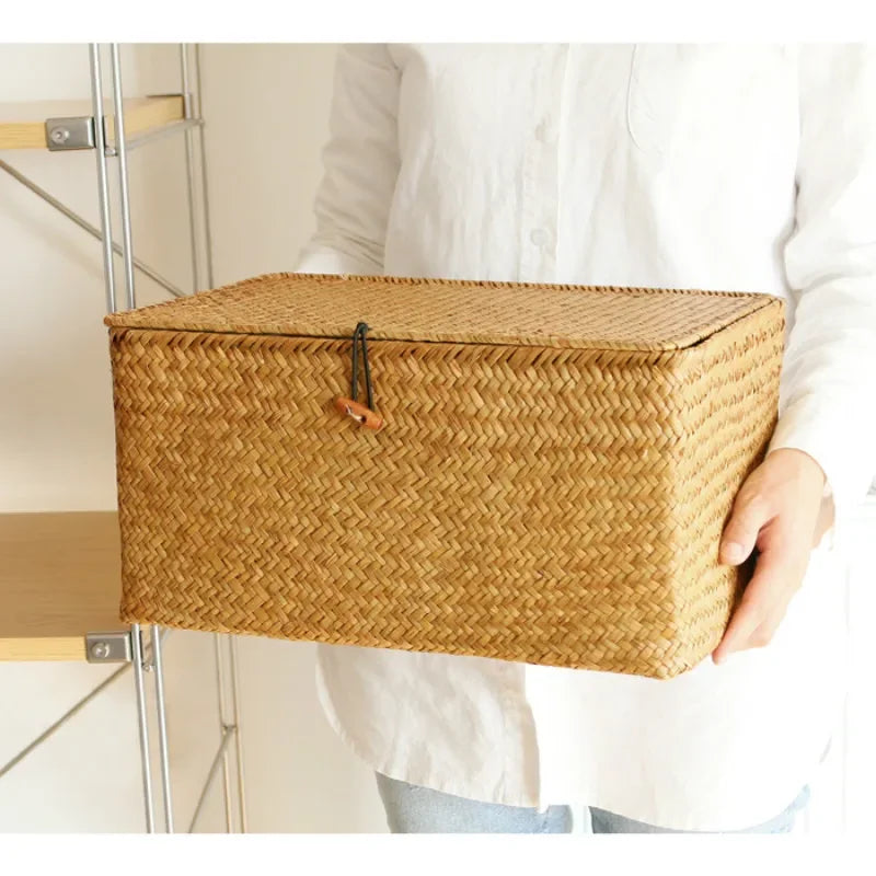 Seagrass Storage Basket, Handwoven with Lid