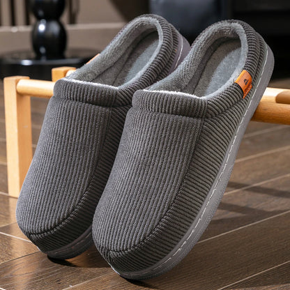 Memory Foam House Slippers Corduroy Plush Non-Slip Indoor Winter