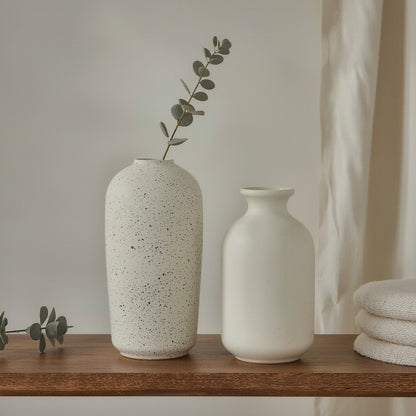 Cream Speckled Ceramic Bottle Vase, Minimalist - home decor piece, view 2 of 3