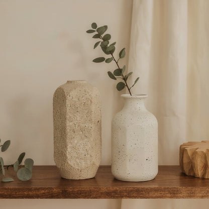 Cream Speckled Ceramic Bottle Vase, Minimalist - home decor piece, view 3 of 3