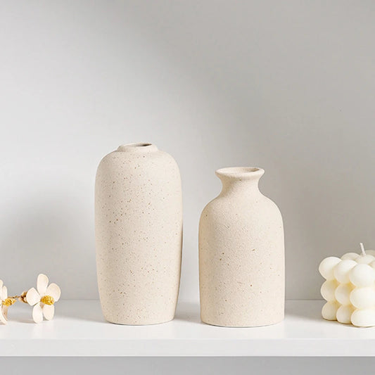 Cream Speckled Ceramic Bottle Vase, Minimalist
