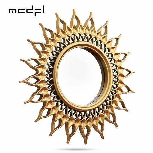 Gold Sunburst Round Wall Mirror Decorative Boho Entryway Vanity