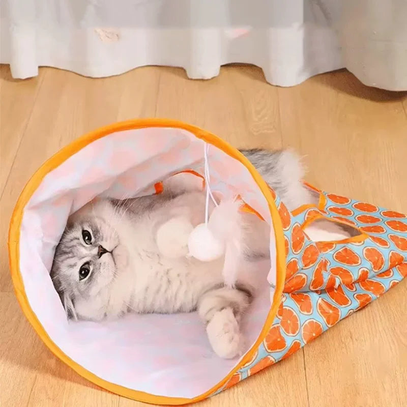 Collapsible Crinkle Cat Tunnel with Peek Holes & Toy