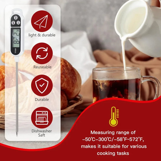 Digital Food Thermometer Instant-Read Probe for Meat BBQ Milk Coffee