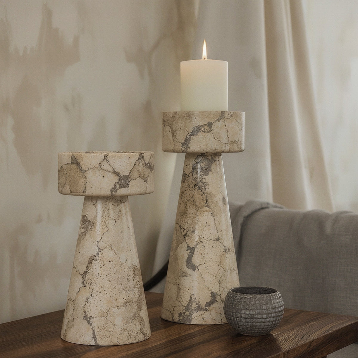 Travertine Pillar Candle Holder, Minimalist - home decor piece, view 2 of 3