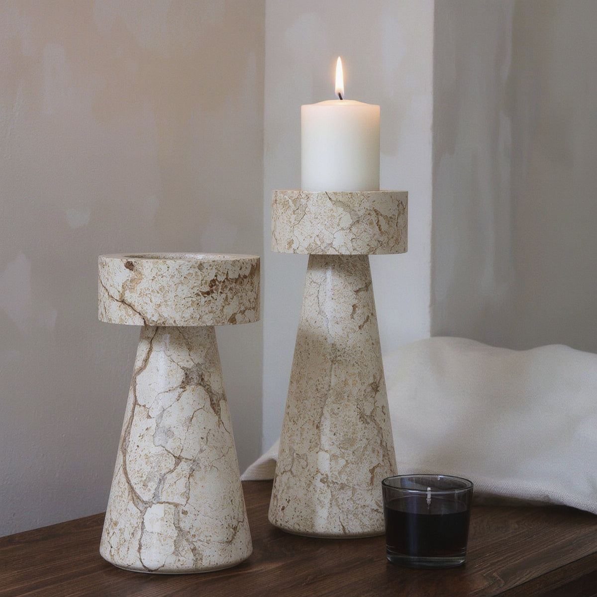 Travertine Pillar Candle Holder, Minimalist - home decor piece, view 3 of 3
