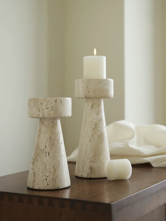Travertine Pillar Candle Holder, Minimalist