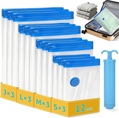 Vacuum Compression Storage Bags for Clothes and Bedding, Reusable Set