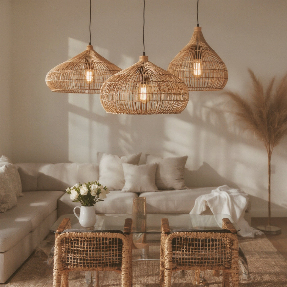 Wabi-Sabi Rattan Pendant Light, Hand-Woven - lighting fixture, view 2 of 3