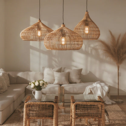 Wabi-Sabi Rattan Pendant Light, Hand-Woven - lighting fixture, view 2 of 3