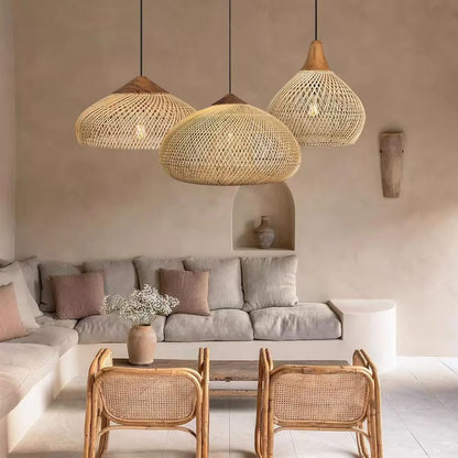 Wabi-Sabi Rattan Pendant Light, Hand-Woven - lighting fixture, view 1 of 3