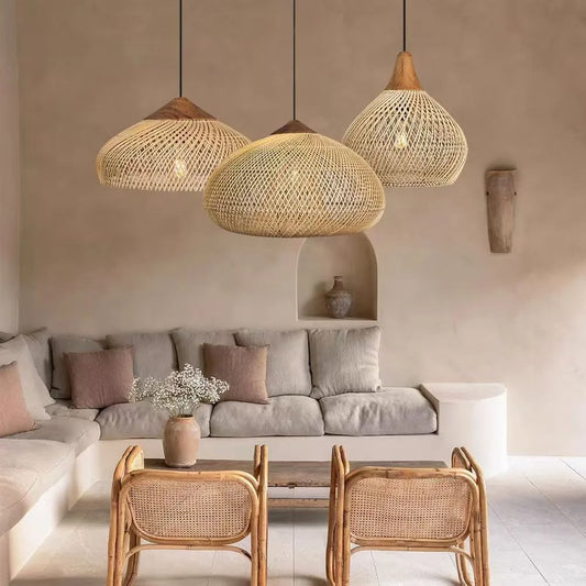 Wabi-Sabi Rattan Pendant Light, Hand-Woven