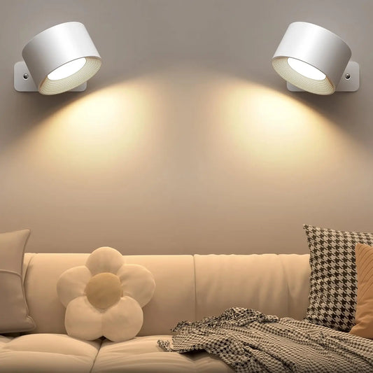 Rechargeable LED Wall Sconce Wireless 360 Rotation Bedroom Reading